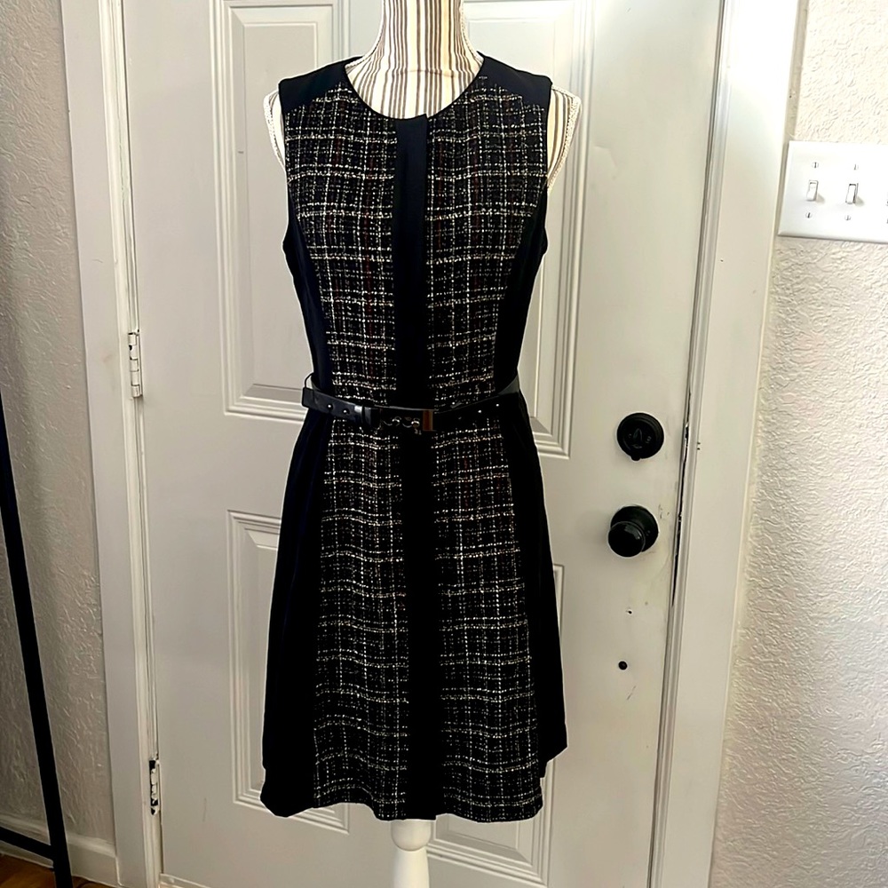 Vince Camuto belted fit and flare sleeveless dress